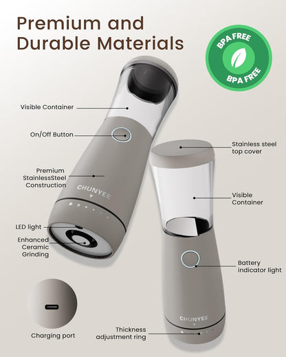 Electric Salt and Pepper Grinder Set - Automatic Stainless Steel Rechargeable Salt and Pepper Grinder Set with Storage Base, Large Capacity, LED Light & Adjustable Coarseness, Ideal Kitchen Gadget