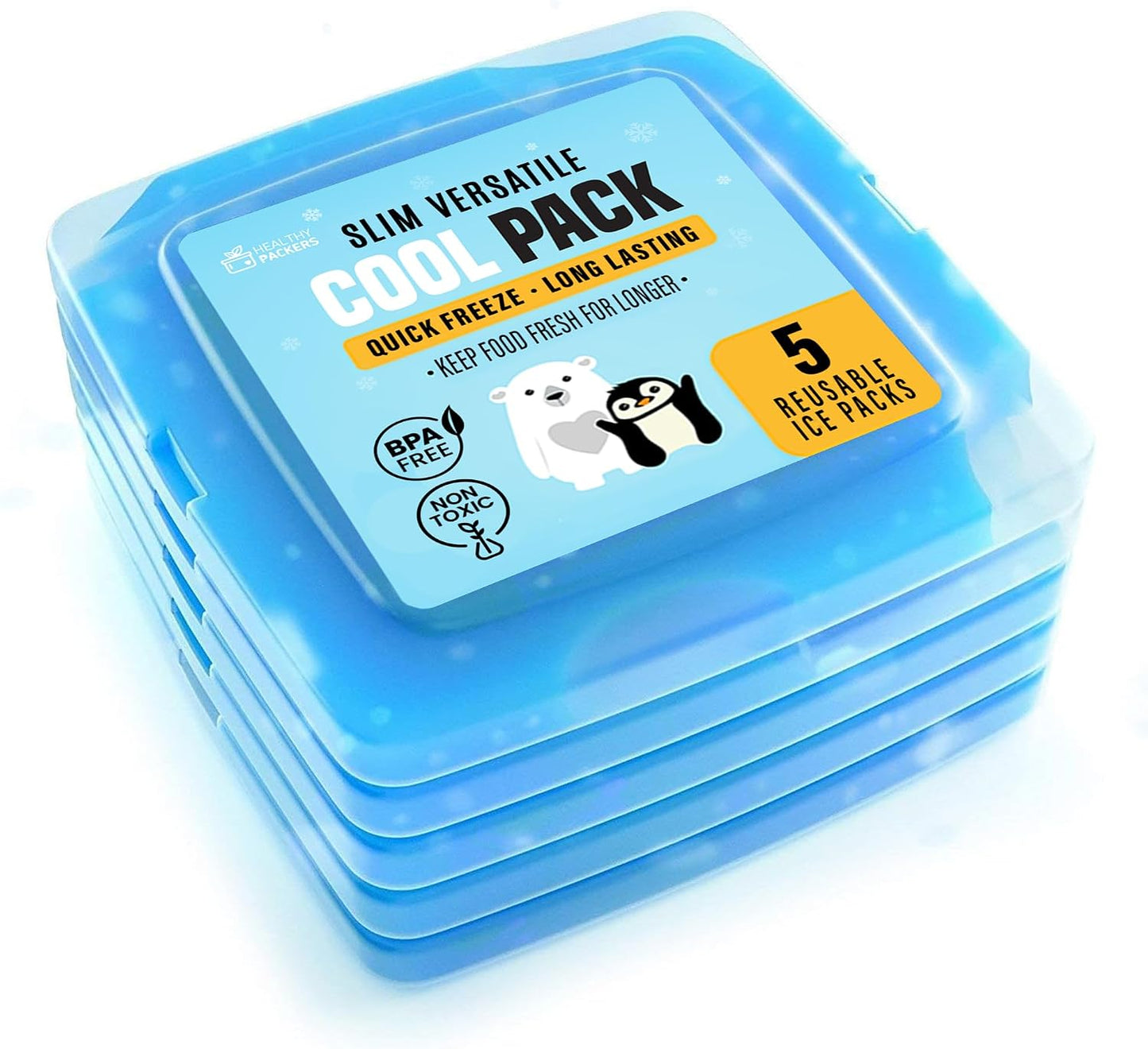 Healthy Packers® Reusable Ice Packs for Lunch Boxes Kids and Adults | Long‑Lasting Thin Freezer Packs for Coolers, Bento Boxes, Lunch Bags, Travel, School Meals, Meal Prep (10-Pack | Square)