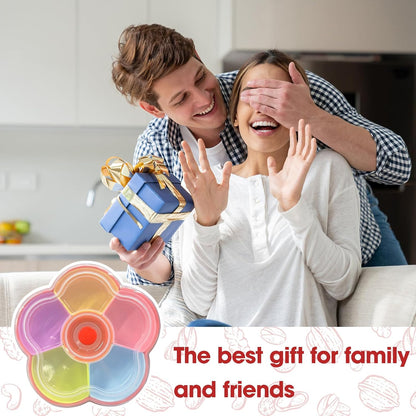 Snack Serving Tray, 6 Compartments Divided Snackle Reusable Veggie Container with Lid, Colored Flower Shaped Large Fruit Trays, Candy and Nut Snack Tray Appetizer Platter for Party, Travel