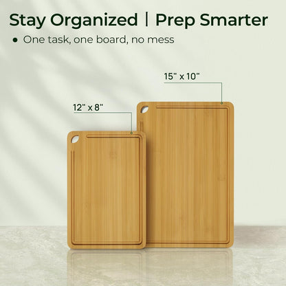 Keechee Wood Cutting Board for Kitchen - Reversible Bamboo Cutting Boards Gift Set of 3 with Juice Groove, Wooden Chopping Board for Meat, Fruit, Vegetables & Cheese (Pre Oiled, Natural)