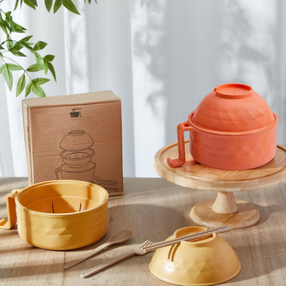 2 Sets 40 oz Microwave Ramen Bowl with Handles, Yellow,Orange