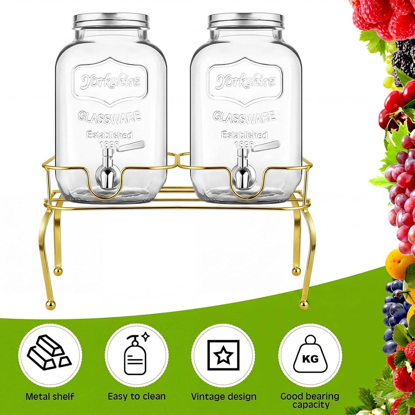 Blulu 2 Gallon Metal Drink Dispenser for Parties Black Beverage Dispenser with 2 Compartments Stand Large Water Drink Dispensers Only for Glass Jar Bottles, Ideal for Lemonade Party Drinks