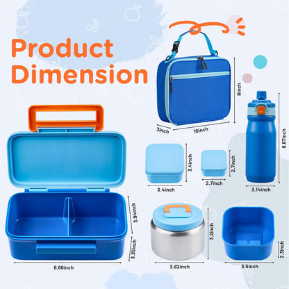 MAISON HUIS Bento Box for Kids with 8oz Soup Thermo, Insulated Lunch Bag & 17oz Water Bottle, 2-Compartment Bento Box with Built-In Ice Pack, Leak-Proof & BPA-Free (Purple)