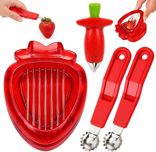 4-Piece Fruit Preparation Tools for Quick Snacks and Desserts, Strawberry Huller and Tomato Corer, Stainless Steel Kitchen Gadgets with PS Handles
