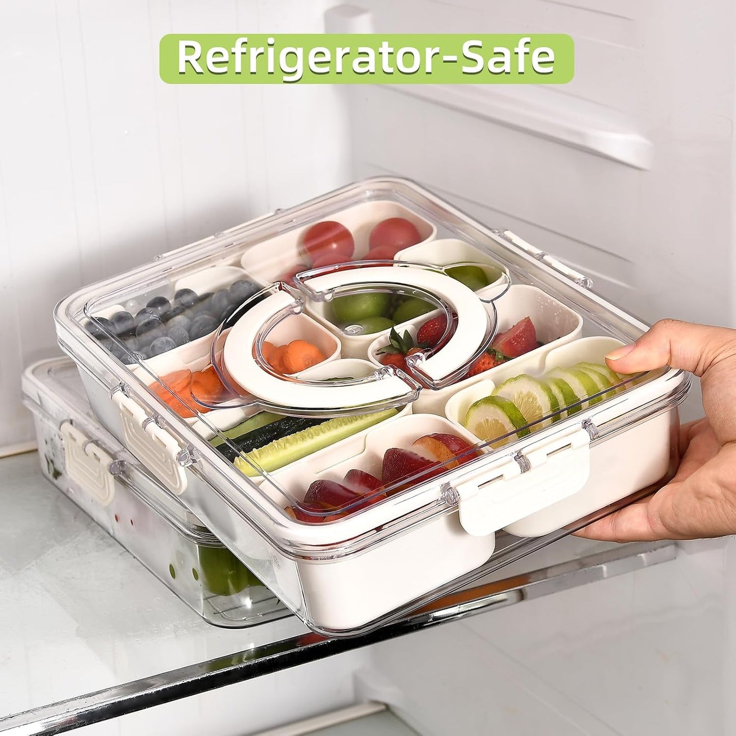 UPTRUST Divided Serving Tray with Lid and Handle - Snackle Box Charcuterie Container for Portable Snack Platters - Clear Organizer for Candy, Fruits, Nuts - Perfect for Party, Entertaining