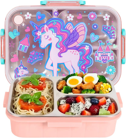 Stainless Steel Bento Lunch Box for Kids, 800ml/27oz BPA-Free Leak-Proof Food Containers with 3 Compartments, Freezer & Dishwasher Safe, Back to School Students Lunches Size for Ages 3-7