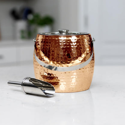 BREKX 3-QT Insulated Ice Buckets for Parties with Lid and Scoop - Iceberg Anchored Wine Chiller Champagne Bucket for Cocktail Bar, Metal Bucket with Lid, Non-Sweat