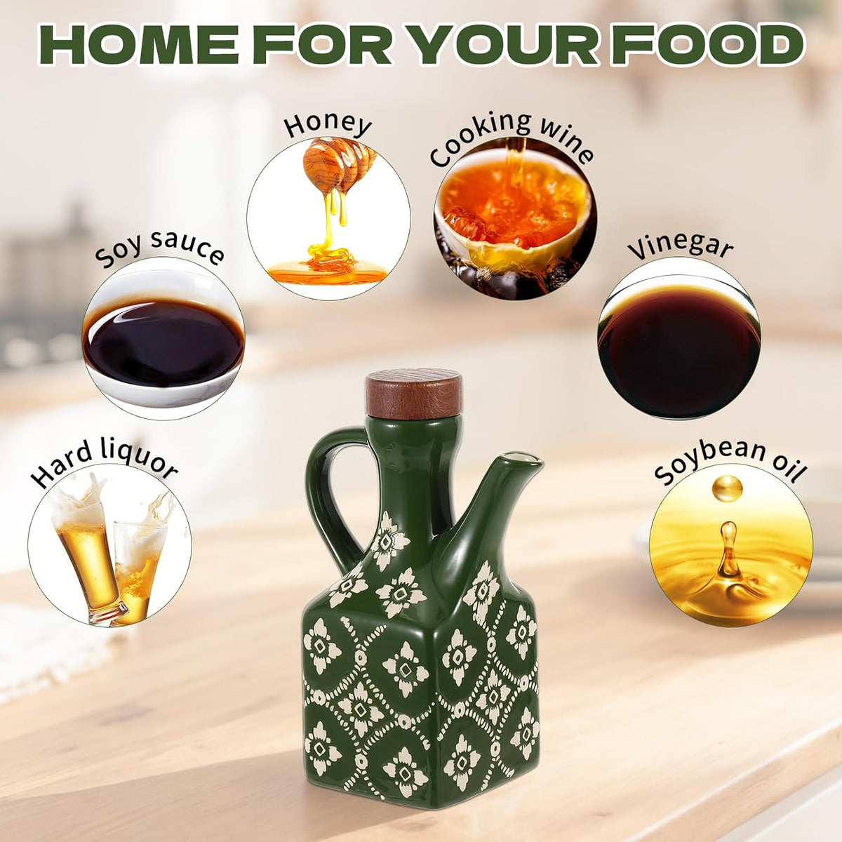 8.5 oz Ceramic Olive Oil Dispenser Bottle Decorative Olive Oil Dispenser Bottle with Handle & Wooden Stopper Relief Opaque Ceramic Oil Cruet for Kitchen Cooking Oil Vinegar (Blue)