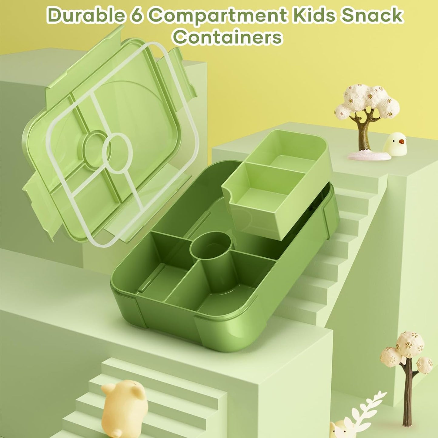 HOMETALL Bento Lunch Box for Kids - Leakproof Bento Box with 6 Compartments Portions Lunchbox for Kids Ages 3 to 7 Back to School, BPA-Free Snack Packing Containers Reusable On-the-Go Meal Prep, Pink