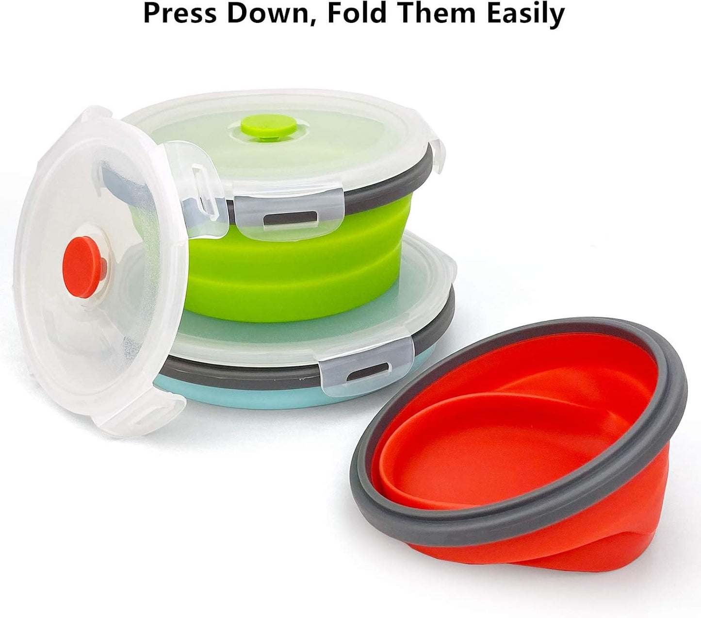 CARTINTS Round Collapsible Bowls with Lids, Reusable Silicone Food Storage Containers, 3Pack 500-800-1200ML, Stackable Space Saving, Microwave and Freezer Safe, Meal Prep Container