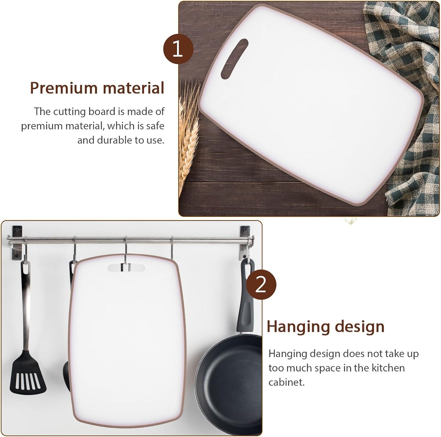 VALICLUD Multi-function Plastic Cutting Board Set, Non-slip Kitchen Chopping Boards with Juice Groove, Sturdy Home Kitchen Supply for Vegetable and Meat Prep