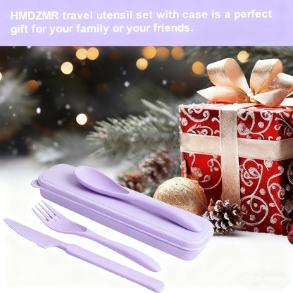 Travel Utensils with Case, 2 Sets Reusable Utensils Set with Case, Wheat Straw Utensils for Lunch Box Accessories, Camping Utensil Set for School Work Lunch or Daily Use（Black）