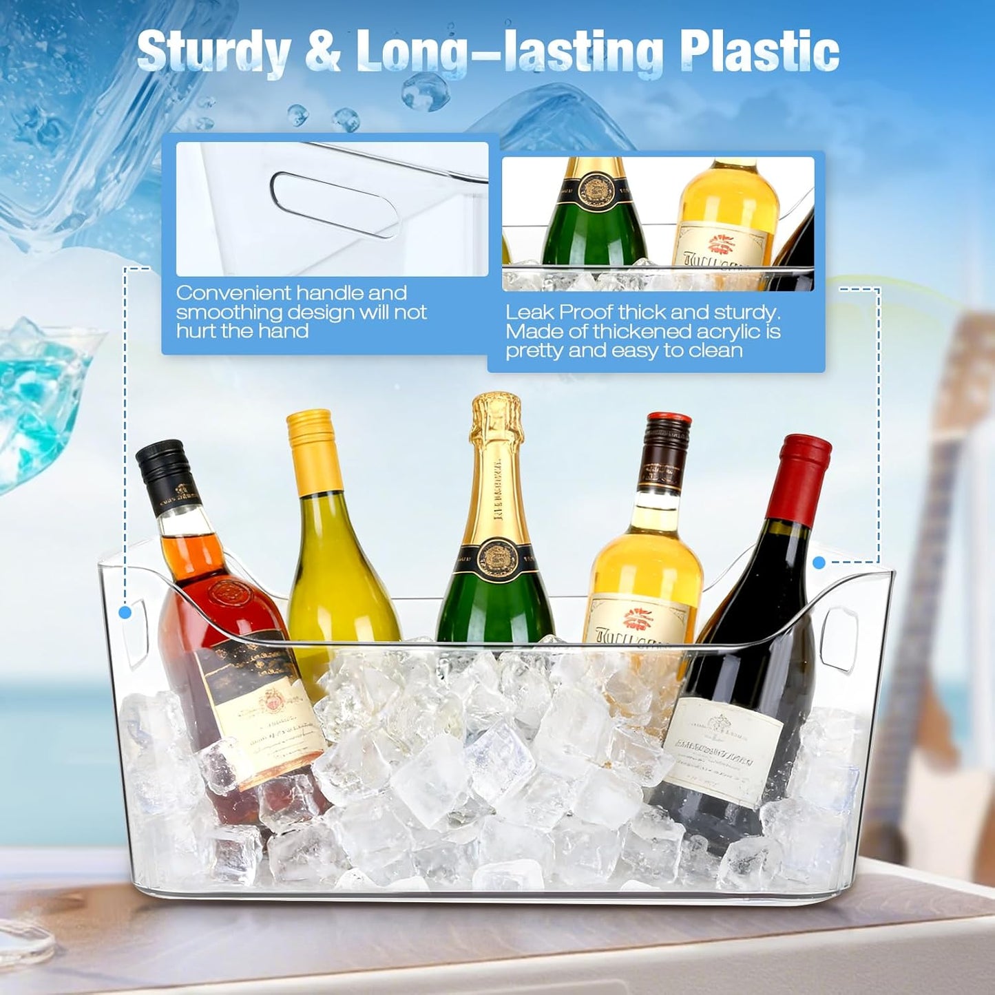 Ice Buckets for Parties, YOPIKUU 2 PCS Thickened Beverage Tub with Scoops, Large Clear Acrylic Champagne Bucket for Beverage, Wine, Beer, Mimosa Bar Supplies