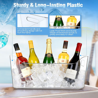 Ice Buckets for Parties, YOPIKUU 2 PCS Thickened Beverage Tub with Scoops, Large Clear Acrylic Champagne Bucket for Beverage, Wine, Beer, Mimosa Bar Supplies