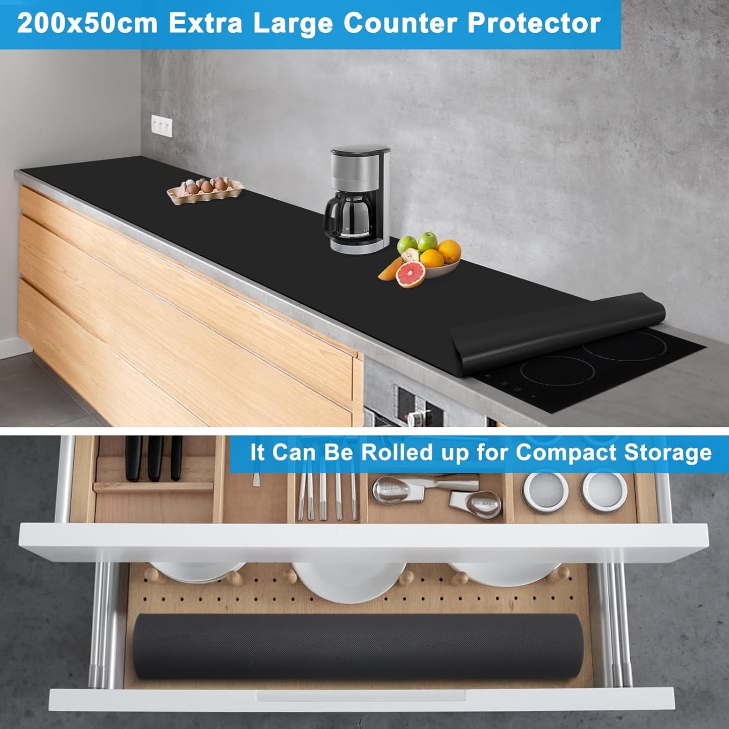 AECHY Extra Large Silicone Mat 78.74”x19.69”x0.08”, Multipurpose Silicone Mat Thick Heat Resistant Mat Shipped Rolled Up Kitchen Counter Mat Nonslip Silicone Mats for Kitchen Counter Translucent