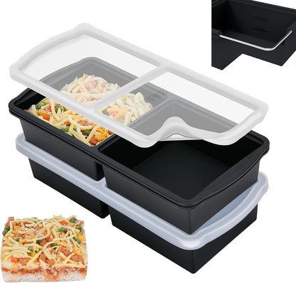 Zip Standing Silicone Freezer Trays with Lid,1-cup Soup Freezer Container large Ice Cube Molds with Reinforced Steel Ring Top for freezing Soup Sauce Broth Leftovers oven Dishwasher -Safe(2-Pack)