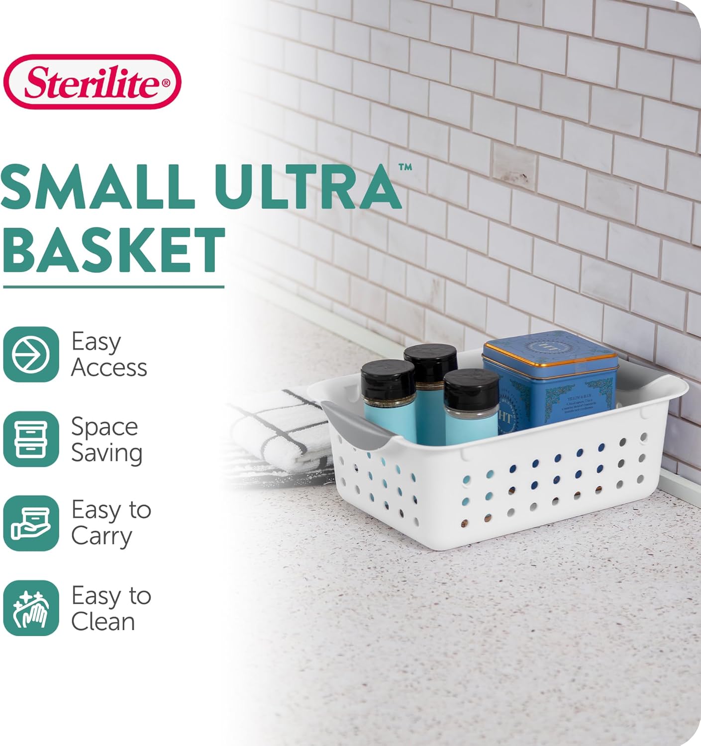 Sterilite 6-Pack Medium Ultra Basket, Open Top Plastic Storage Organizer, White - Classic Baskets for Organizing Countertops, Pantry Shelves, Kitchen Cabinets, Laundry Rooms or Home Offices