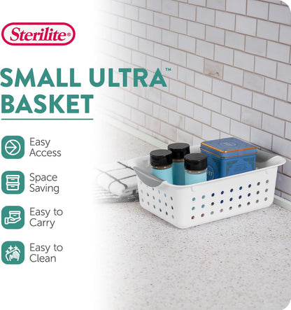Sterilite 6-Pack Medium Ultra Basket, Open Top Plastic Storage Organizer, White - Classic Baskets for Organizing Countertops, Pantry Shelves, Kitchen Cabinets, Laundry Rooms or Home Offices