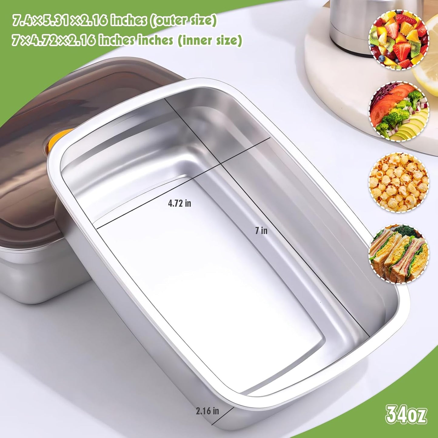 10 Pack Stainless Steel Food Storage Containers with Leak-Proof Lids, 34oz Reusable Metal Meal Prep Lunch Boxes, Stackable, BPA-Free, Dishwasher Safe for Snacks, Fruits & On-the-Go Meals