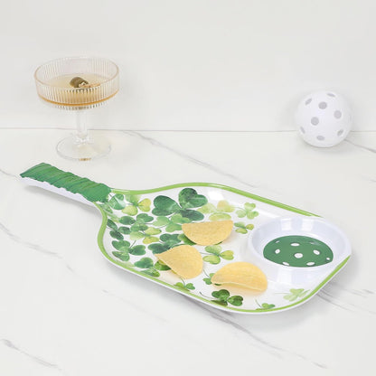 UPware Watermelon Melamine Chip and Dip Snack Tray, Summer Fruit Pickleball Paddle Shape Platter for Chips, Salsa, Fruits, and Appetizers, 15.75 x 8 Inch