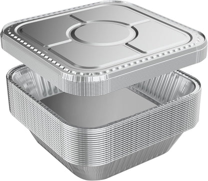 WANBAO 20 Pack Foil Pans with Plastic Lids 8 X 8 Inch Disposable Aluminum Tin Foil Baking Pans Meal Prep for Catering Party Meal Prep, Take Out, Freeze, Food Storage, Prepping Food