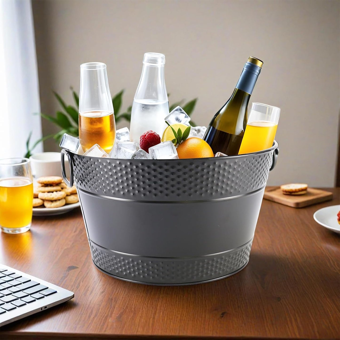 Ice Bucket for Parties Galvanized Beverage Tub, Drink Buckets Galvanized Bucket with Handles for Wine Beer Champagne Cocktails for Catering Bars (Copper-1PC)