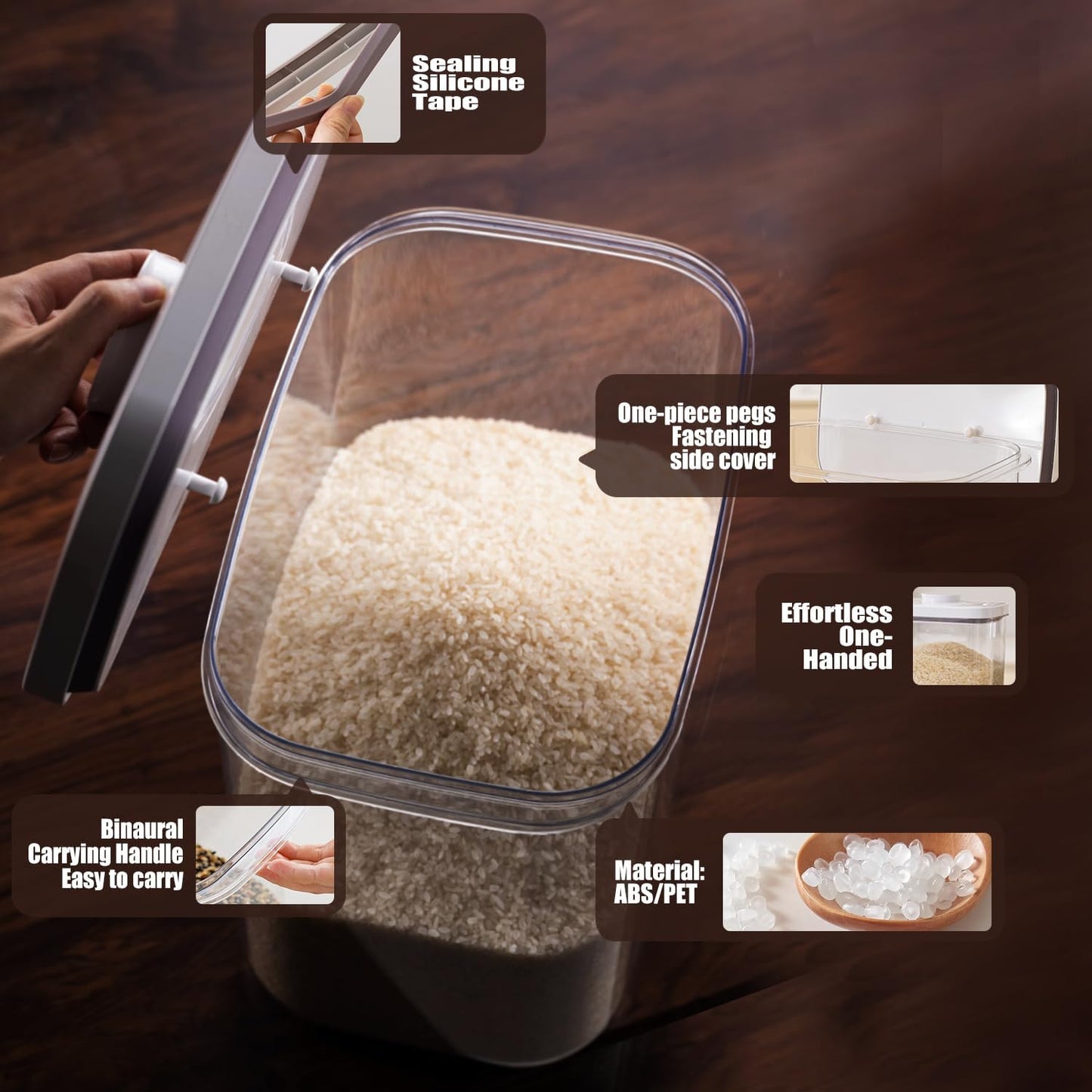 Rice Container - 10 Lbs/5.6KG/5QT Cereal Dispenser Storage Container Bin with Measuring Cup Food Bins Household for Kitchen Pantry Organization (D1065)