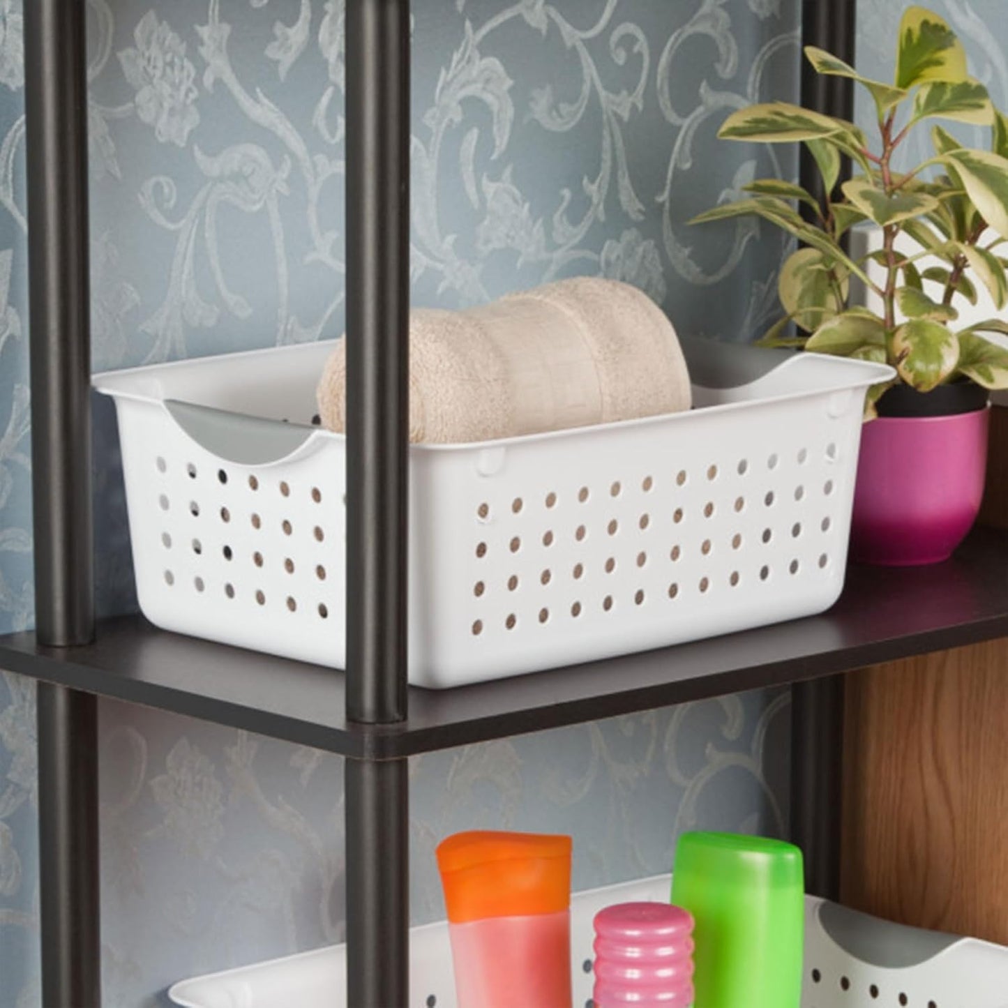 Sterilite 6-Pack Medium Ultra Basket, Open Top Plastic Storage Organizer, White - Classic Baskets for Organizing Countertops, Pantry Shelves, Kitchen Cabinets, Laundry Rooms or Home Offices