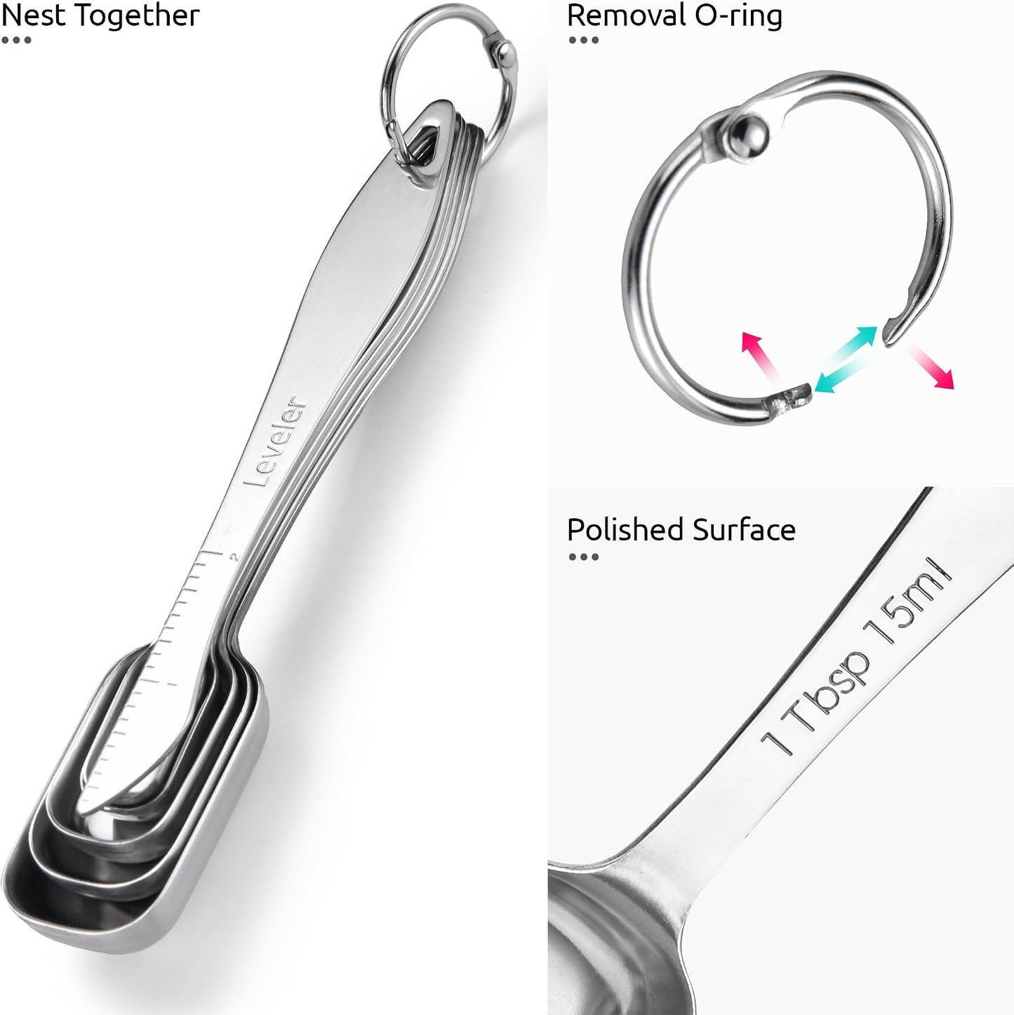 Measuring Spoons: U-Taste 18/8 Stainless Steel Measuring Spoons Set of 9 Piece: 1/16 TSP, 1/8 TSP, 1/4 TSP, 1/3 TSP, 1/2 TSP, 3/4 TSP, 1 TSP, 1/2 tbsp & 1 tbsp Dry and Liquid Ingredients