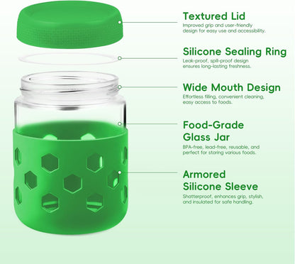 Gemice 6-Pack 10oz Glass Mason Jars with Silicone Sleeves, Airtight BPA-Free Overnight Oats Containers with Lids, Dishwasher Safe Leak-Proof Meal Prep Jars for Chia Pudding, Yogurt, Snacks
