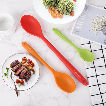 3 Pcs Silicone Spoons Set of 7.9 10.6 14.2 inch for Cooking, Heat Resistant Kitchen Spoons for Mixing, Stirring, and Serving, Small to Large Non Stick (Green)