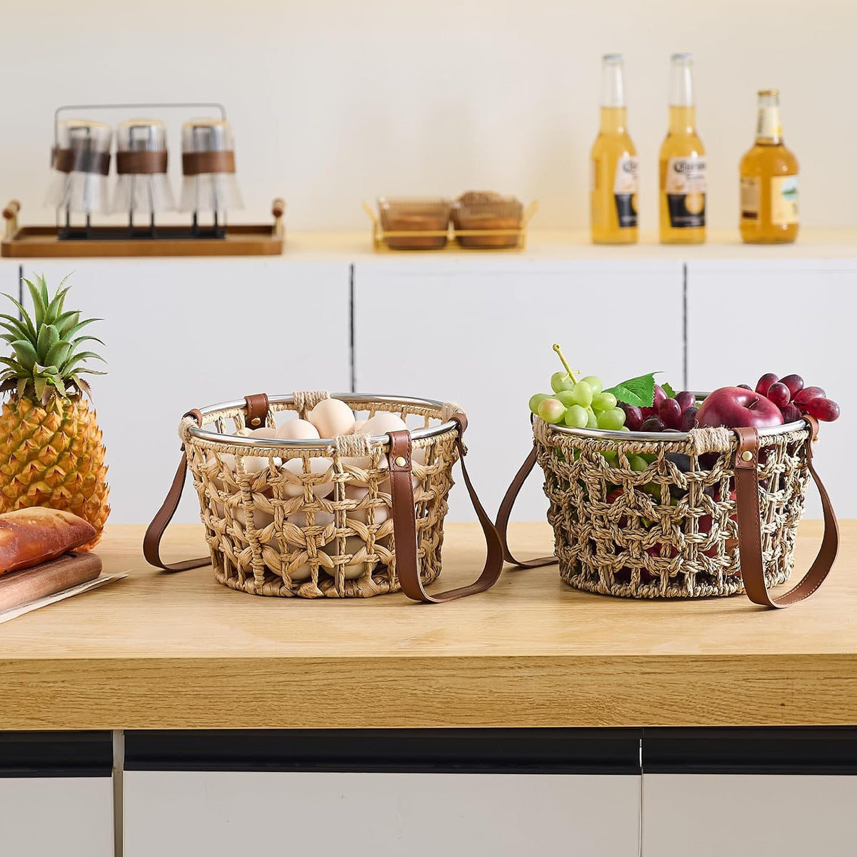 Egg Baskets for Collecting Fresh Eggs Farmhouse Handmade Wicker Hyacinth Egg Collecting Basket with Handle