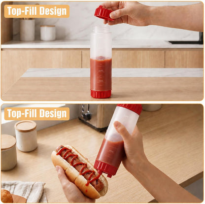 2 Pcs 16 oz Inverted Squeeze Bottles, Valve Condiment Dispenser (Black)