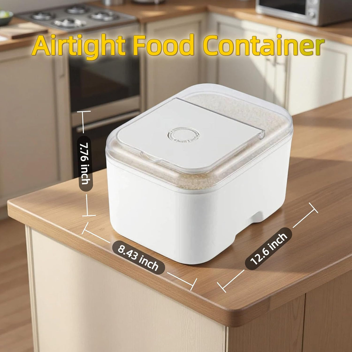 Large Rice Flour Storage Container 20-25 lbs，Measuring Cup and Spoon，Rice Flour Dispenser with Flip-up Lid，Carrying Handles，Airtight Food Storage Container for Cereal, Sugar, Beans, Pet Dog Cat Food