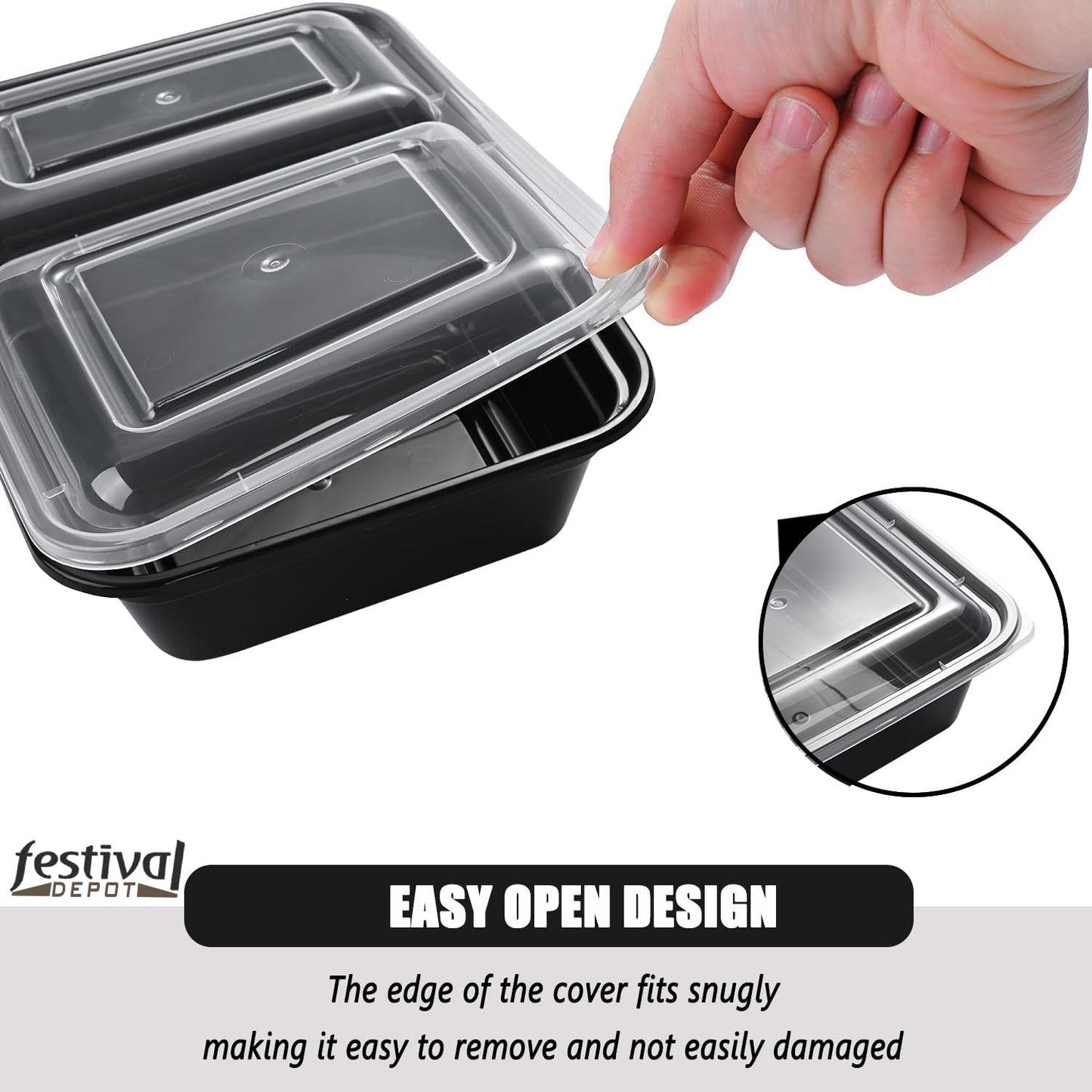 Sports Festival Meal Prep Containers Microwave Safe 16 Pack 2 Compartment with Lids, Food Storage Reusable, Stackable Bento Box, BPA Free, Freezer, Dishwasher Safe (32 oz)