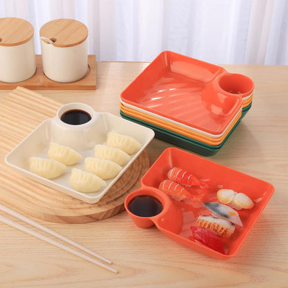 8 pcs Chips and Salsa Serving Dish, Colorful Reusable Chip and Dip Bowl Serving Dishes for Entertaining Plastic Dip Tray Plate with Dipping Sauce Compartment