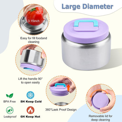 MAISON HUIS Bento Box for Kids with 8oz Soup Thermo, Leak-proof Lunch Food Containers with 5 Compartment, Insulated Lunch Bag & 17oz Stainless Steel Water Bottle for School, Trvael