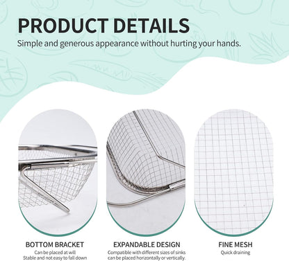 3PCS Stainless Steel Over Sink Colander, Expandable Over the Sink Strainer, Sink Colander for Kitchen Sink, Multipurpose Drain Basket, Sink Accessories,.Kitchen Utensils (3 Sizes)