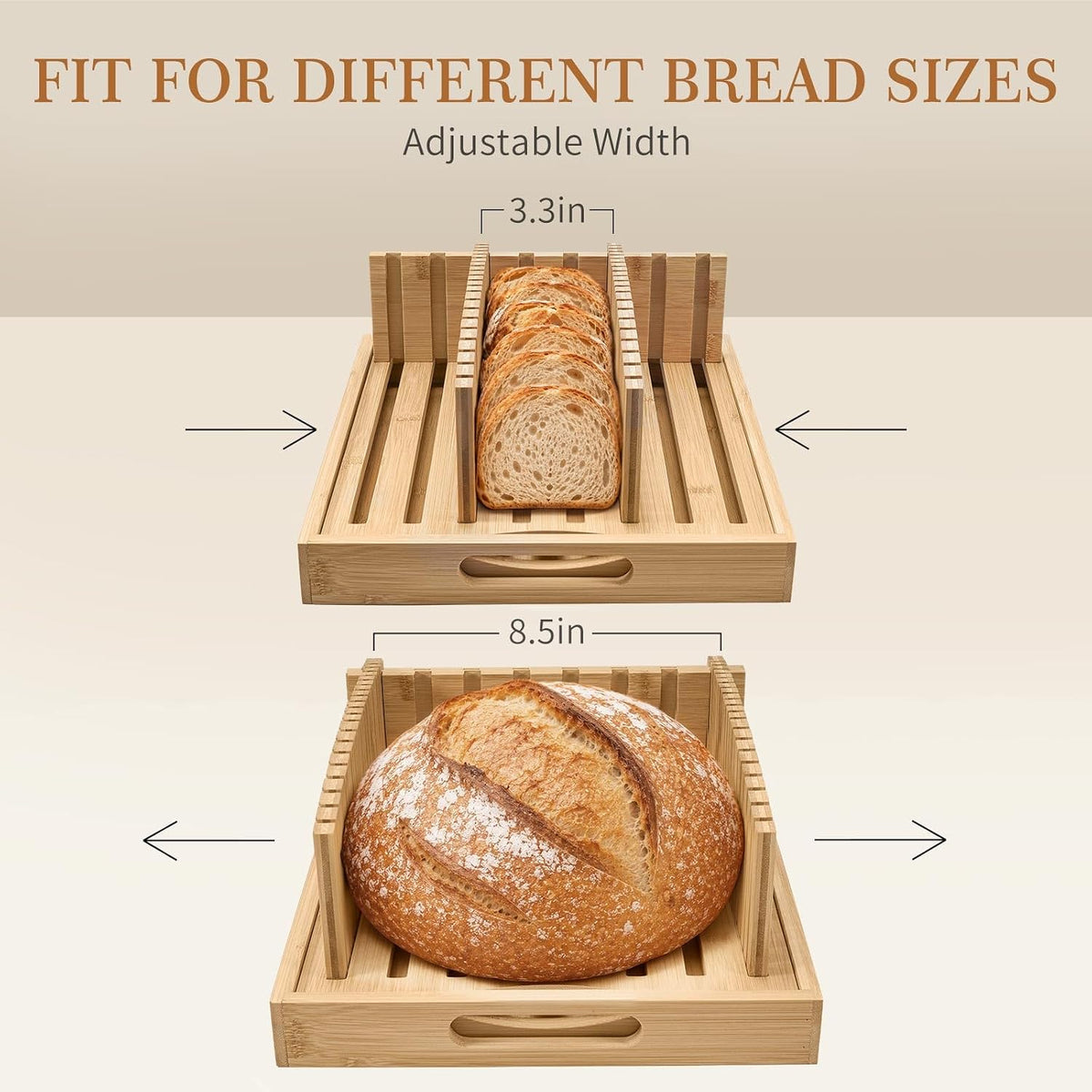 Bread Slicing Guide, Bamboo Bread Slicing Guides with Adjustable Width, Crumb Catcher & Serve Tray for Homemade Bread Cut