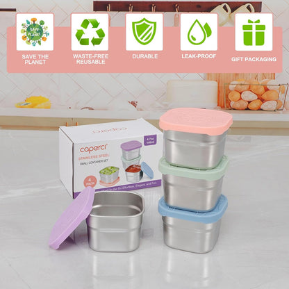 Caperci 25oz Stainless Steel Food Containers, 3-Pack Bento Lunch Box with Silicone Lids, Leak-Proof Reusable Meal Prep Container for Sandwiches & Snacks, BPA-Free (720ML)