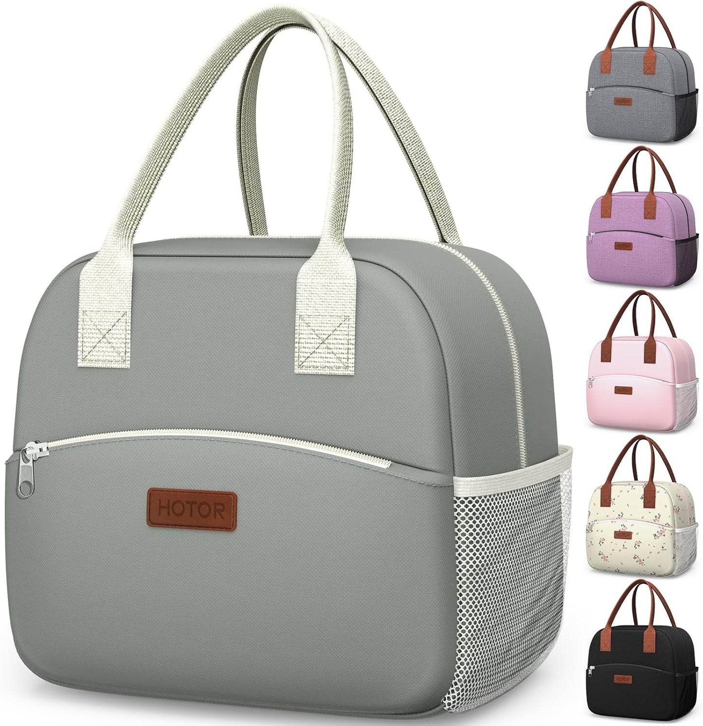 HOTOR Lunch Bag for Women & Men - Wear-Resistant Insulated Lunch Box with Large Capacity, Multi-Functional Cooler Bag for Office, Picnic, Pink with White Daisy, 10L,10.60" x 5.90" x 9.50"