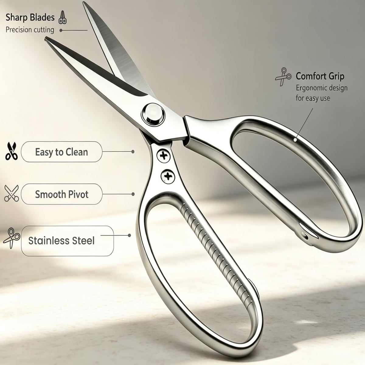 Kitchen Shears Heavy Duty 8.5", Multipurpose Food Scissors for Meat Chicken