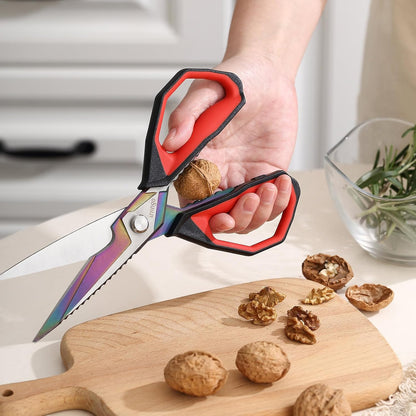 LIVINGO Heavy Duty Kitchen Shears - Titanium Coated Hot Forged Sharp Multipurpose Stainless Steel Utility Shears for Household Culinary Food Cutting Chicken Meat Cooking, Dishwasher Safe, 9.5 Inch