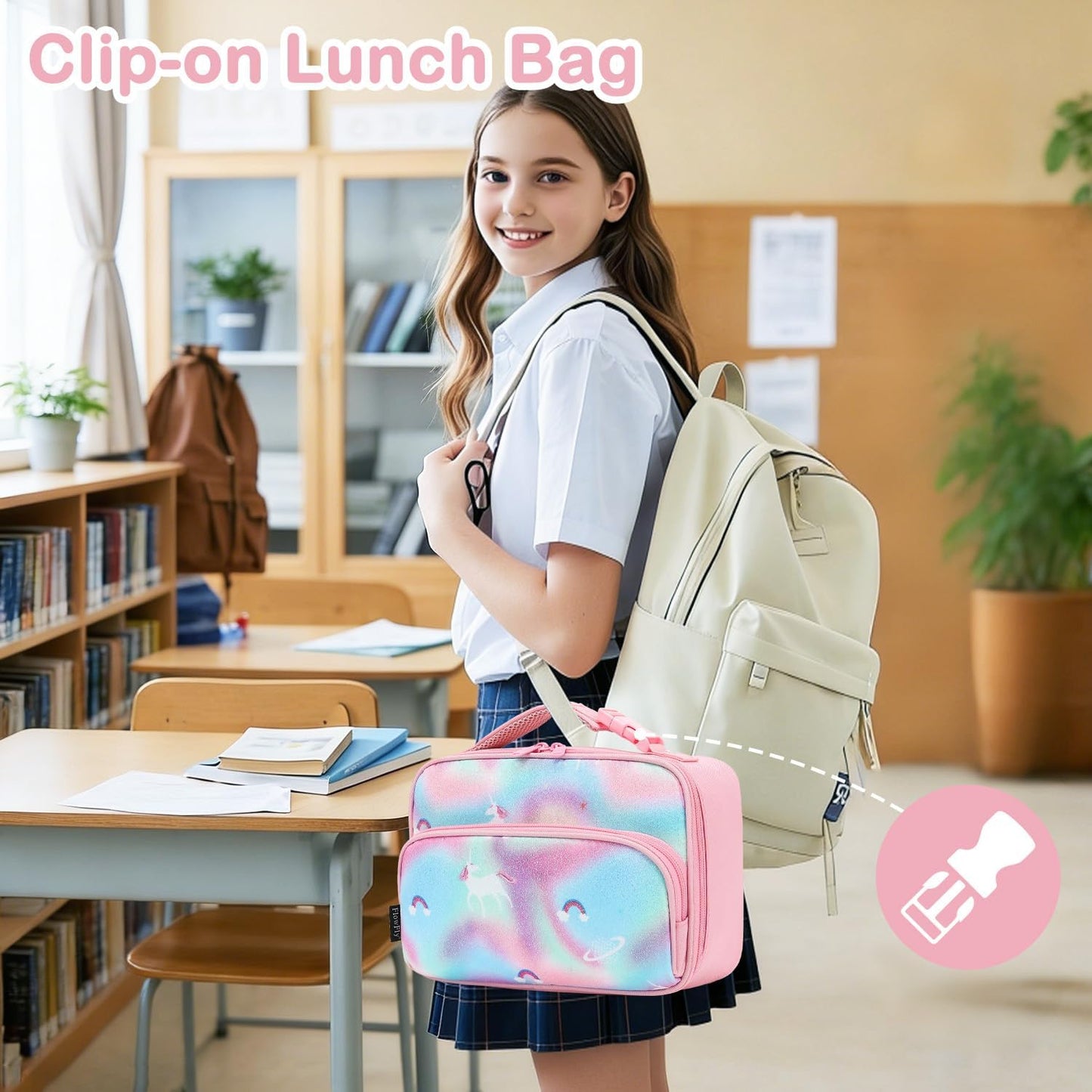 FlowFly Kids Lunch box Insulated Soft Bag Mini Cooler Back to School Thermal Meal Tote Kit for Girls, Boys, Astronaut - Colors B