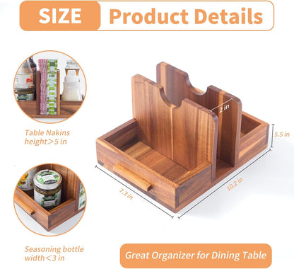 Napkin Holder for Table, Wooden Napkin Holder with Salt and Pepper Shakers Caddy, Rustic Napkin Holders for Kitchen Dining Room Table Decor, Standing Wood Napkin Dispenser for Indoor & Outdoor Use