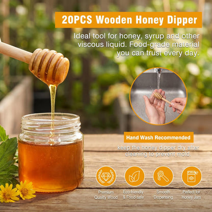 20PCS Honey Dipper Sticks, 3.15 Inch Wooden Honey Dippers, Mini Honeycomb Stirrer for Jars, Tea, Syrup, Wedding Favors