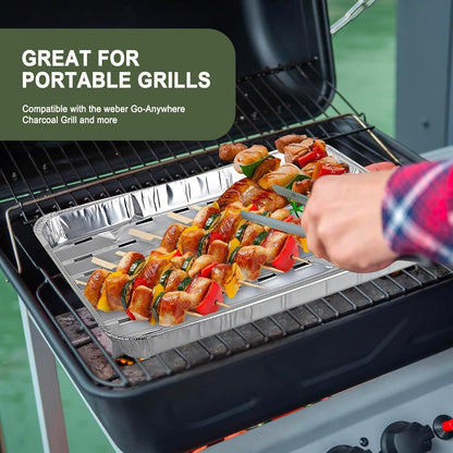 Perforated Aluminum BBQ Grill Trays, 20 Pack, 13 x 8.6 Inch | Food Grade Foil, Disposable Design, Even Heat Flow, Ideal for Grilling Meat, Vegetables and Seafood