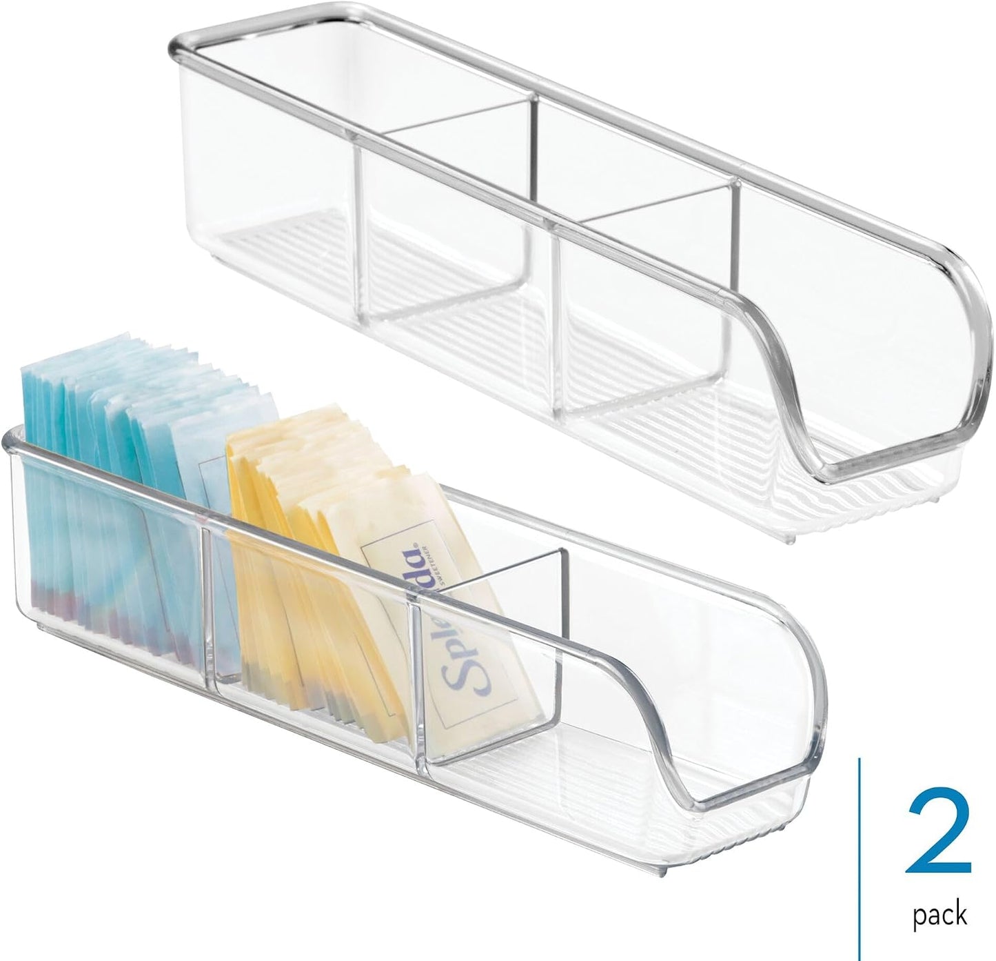 iDesign Plastic Packet and Tea Bag Organizer, Clear | Kitchen Storage Container, For Sugar, Salt, Pepper, Sweeteners, Tea Bags, Spices, The Linus Collection
