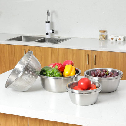 Paoli 304 Stainless Steel Fine Mesh Colander Set, 3.5QT Large Capacity Strainer with Mixing Bowl — Rinse Fruits, Veggies, Rice & Drain Pasta, Dishwasher Safe (2-Piece)