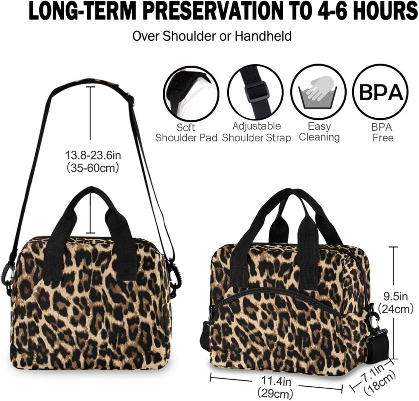 Colorful Leopard Insulated Lunch Bag Rainbow Animals Skin Print Reusable Cooler Lunch Tote Box with Shoulder Strap for Work Picnic School Beach